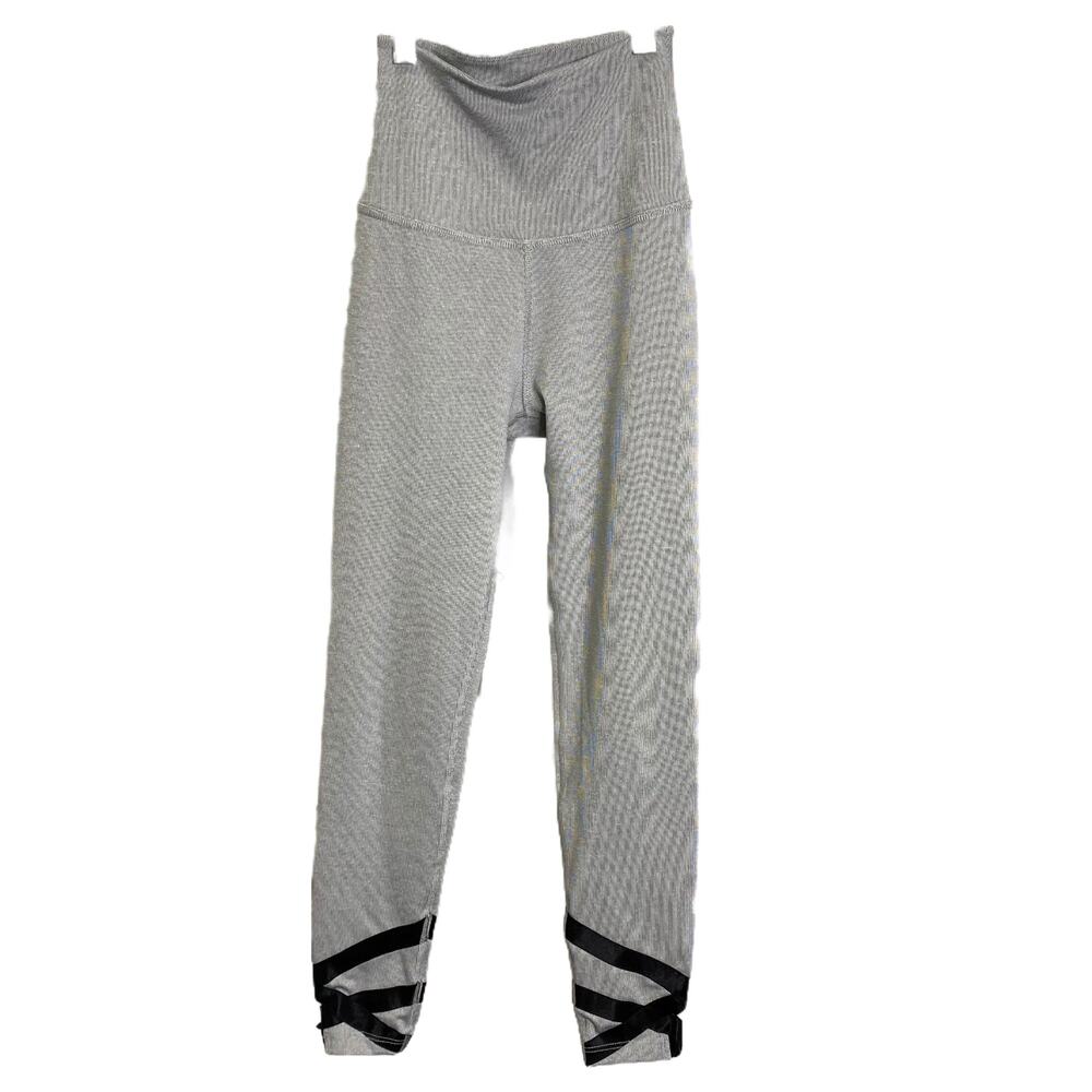 Beyond Yoga Women's Sz S Leggings Gray High Waist Black Ribbon trim